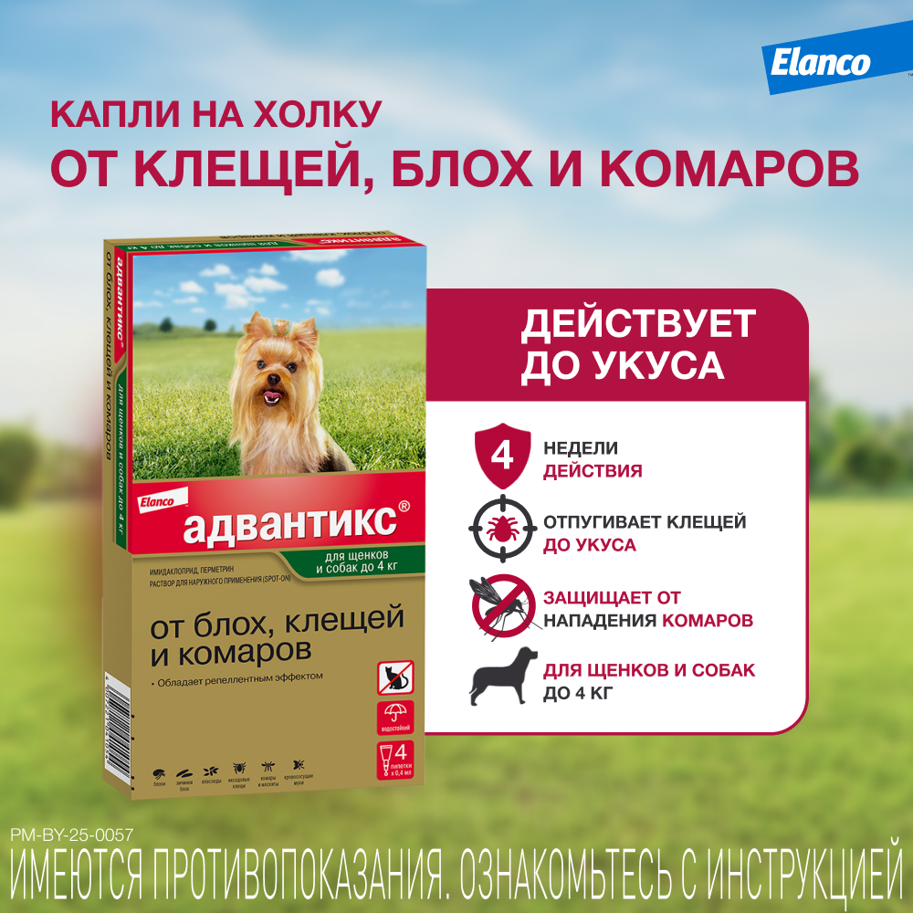 Адвантикс 40 капли инсектоакарицидные для собак до 4 кг 1 уп. (1 пип)