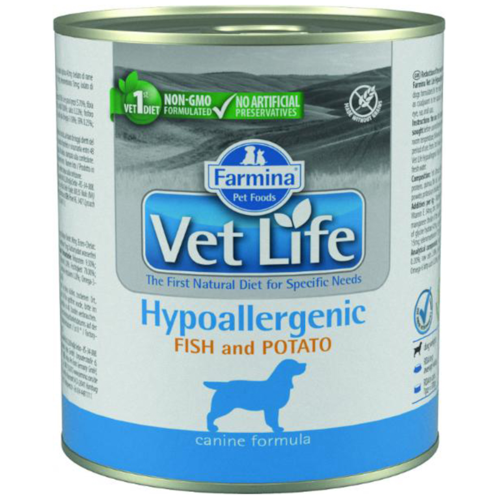 Farmina VL консервы (паштет) для взрослых собак всех пород с пищевой аллергией, рыба с картофелем, Hypoallergenic, 300 г <