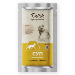 Консервы DELISH super premium для кошек, с курицей и овощами, суп, 80 гр 