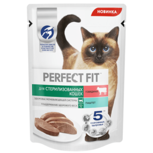 Perfect Fit консервы для стерилизованных кошек, паштет из говядины, 75 г