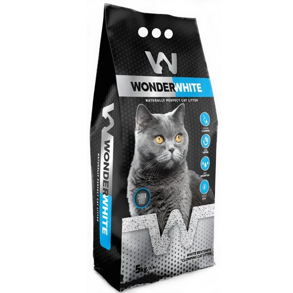 Наполнитель Wonder White Carbon Effect, комкующийся, бентонитовый c активированным углем, 5 кг<
